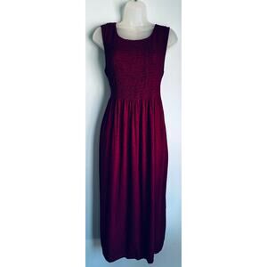 Croft & Barrow Polka Dot Midi Dress Pockets Smocked Burgundy Large